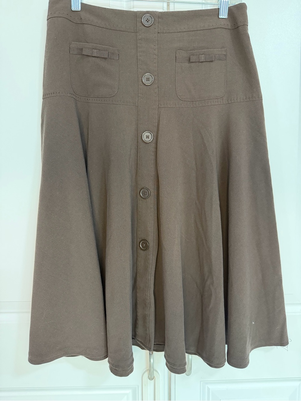 Larry Levine Brown Button-Front Midi Skirt